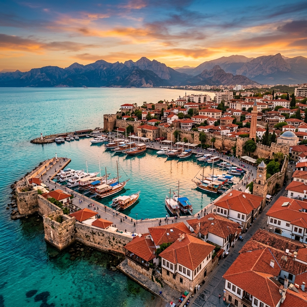 Antalya Old Town Harbor at Sunset